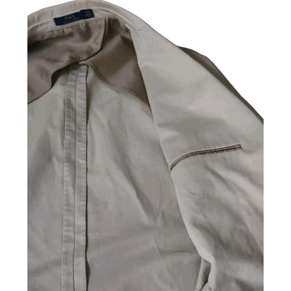 Polo Ralph Lauren Preppy Career Blazer Men's Size 44L Beige Chino Cotton Stretch